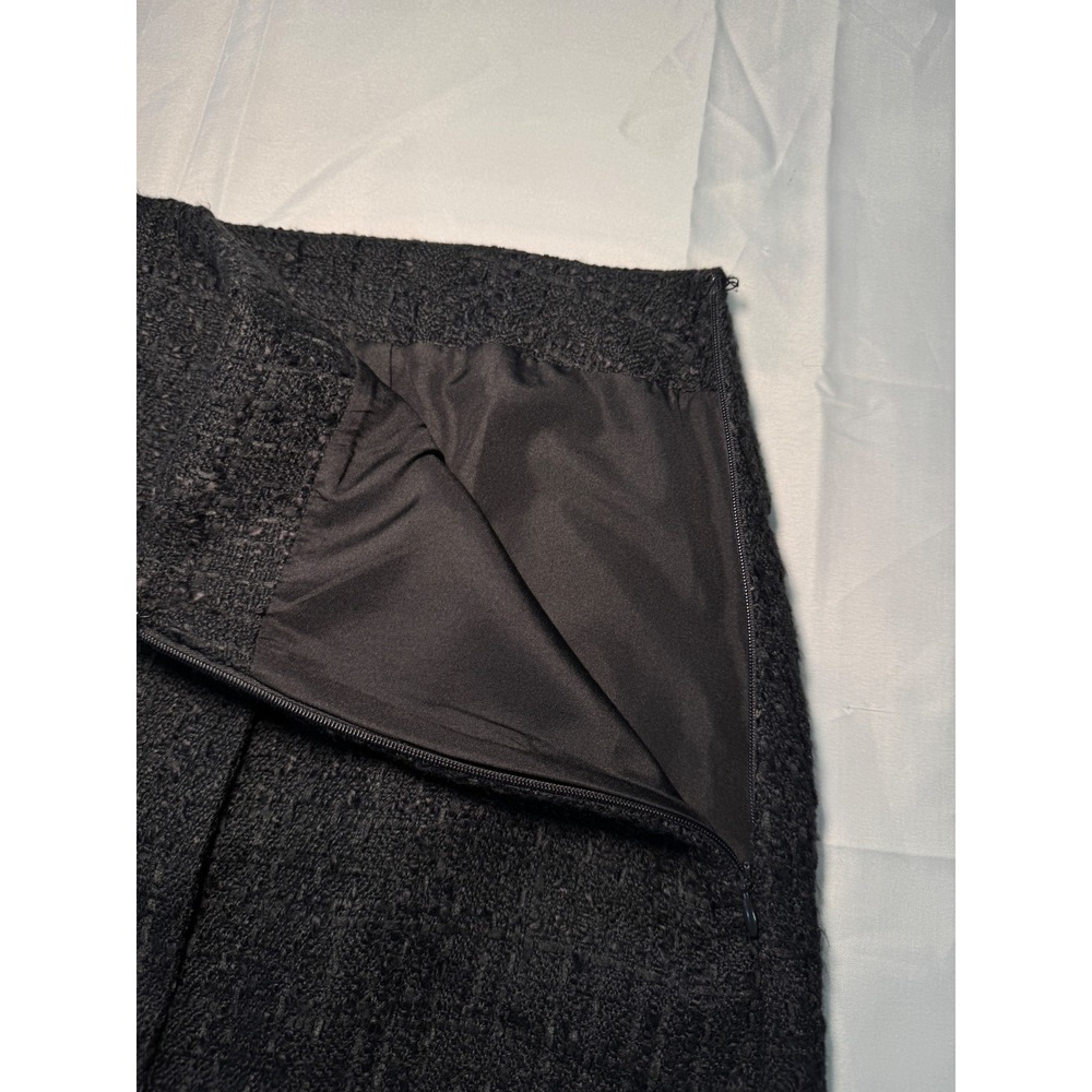 LOFT Black Tweed Mini Skirt Faux Wrap Crest Buttons Size 12 NEW - Picture 4 of 8